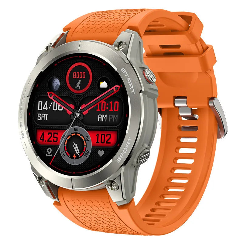 Black S53 outdoor GPS smart watch with zinc alloy frame and silicone band on a wrist.