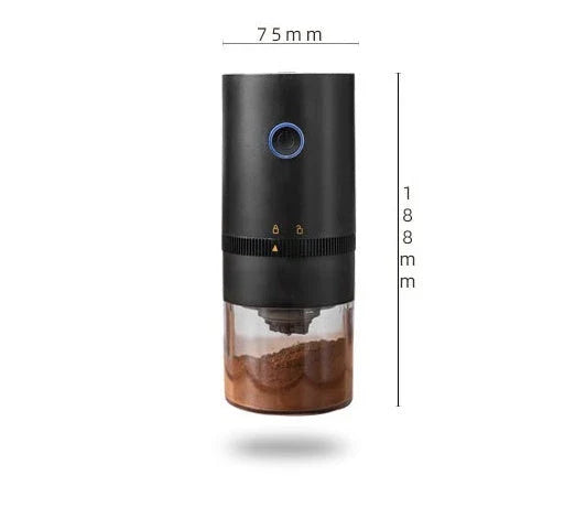 Portable USB-C powered electric coffee grinder with adjustable ceramic burr mechanism for freshly ground coffee