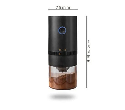 Portable USB-C powered electric coffee grinder with adjustable ceramic burr mechanism for freshly ground coffee