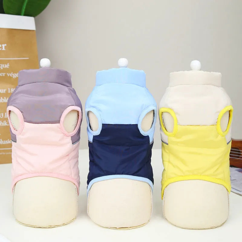 Cotton Pet Clothing for Dogs – Autumn and Winter Warm Wear in 22 Seam Zipper Vest Style with Available Colours Blue, Pink, Yellow and Sizes S M L XL XXL