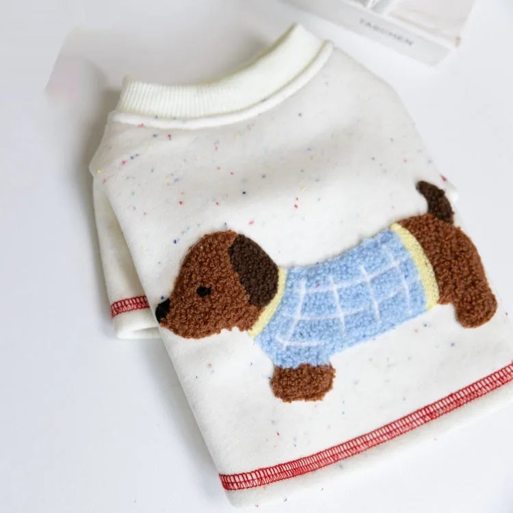 White cloth pet hoody with brushed finish for autumn and winter, sizes 2XS to 3XL
