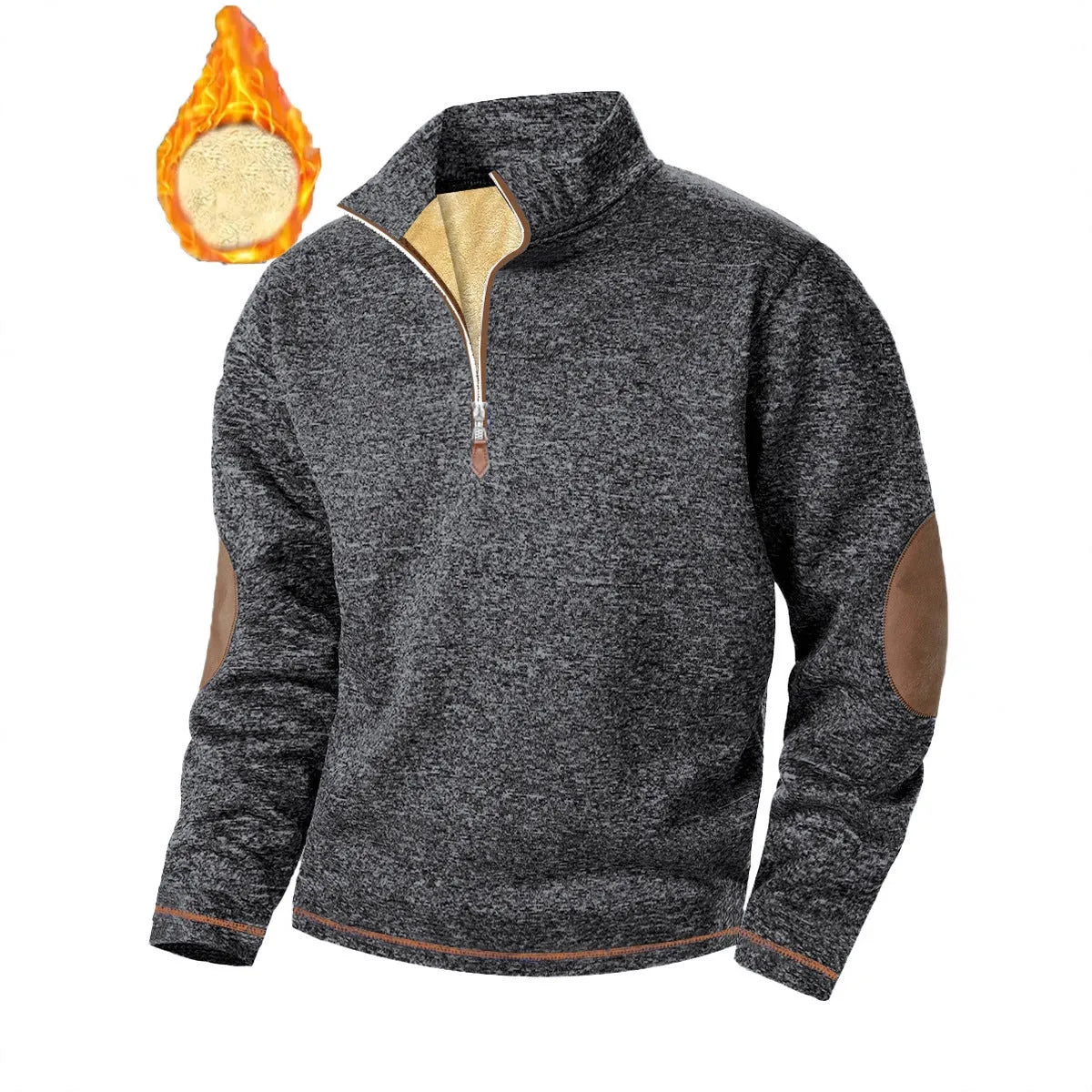 Men's stand-up collar thick zipper sweater jacket, casual jacquard pullover, slim fit, long sleeve, no hood, polyester blend