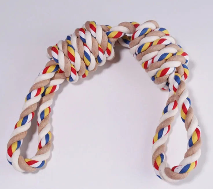 Pet cotton rope bite toy 60cm dog teeth cleaner chew on white background