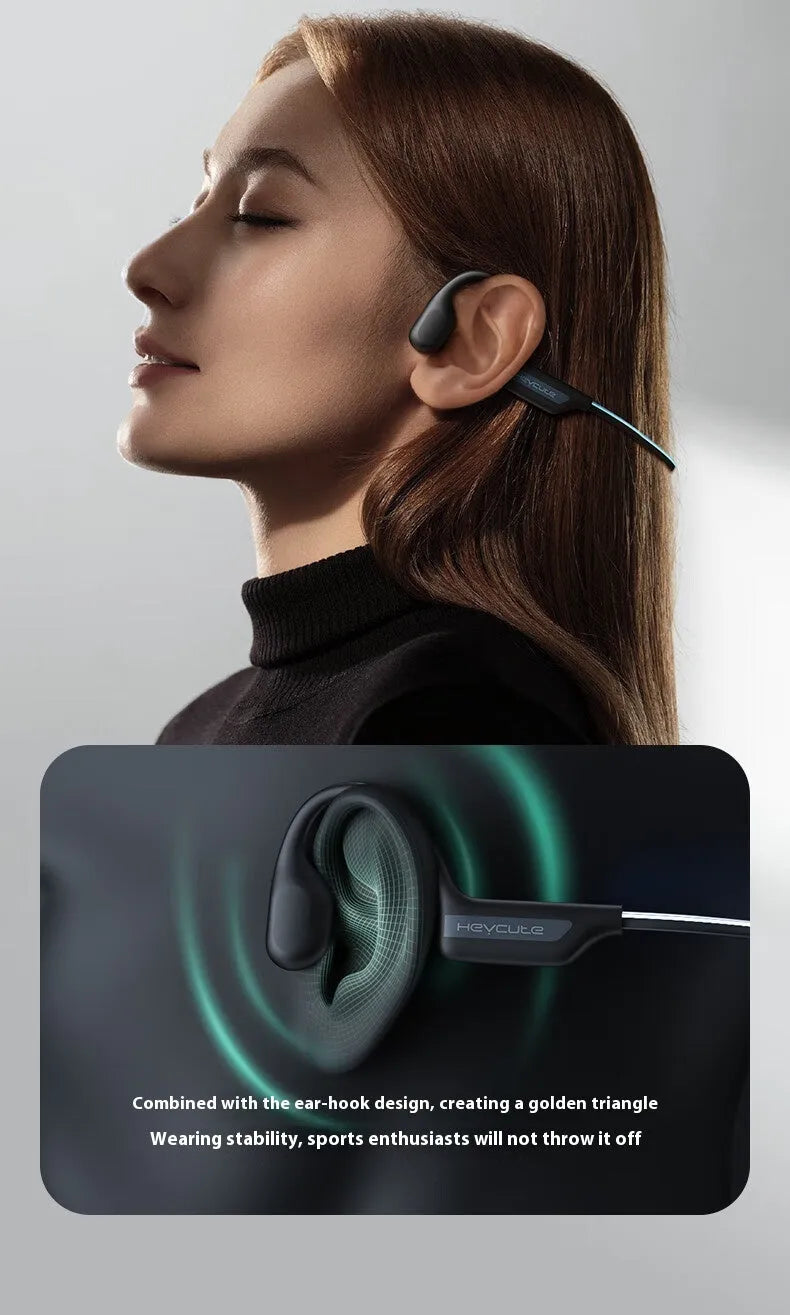 Classic Black sports neck hanging waterproof bone conduction Bluetooth earphones on running trail