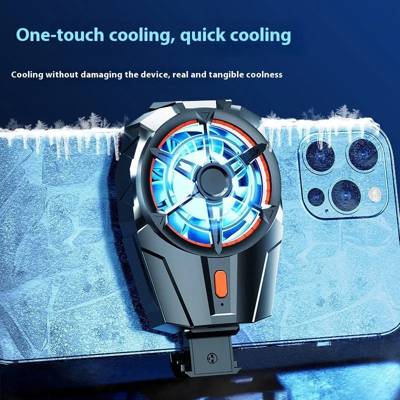 Black mobile phone turbine radiator back splint with fan cooling, 300mAh battery, fits 70-93mm phones