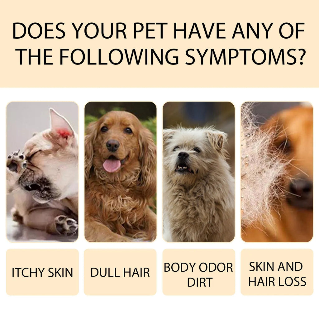 Mild dog shampoo bottle in 100ml and 300ml sizes for pet grooming and tangle reduction