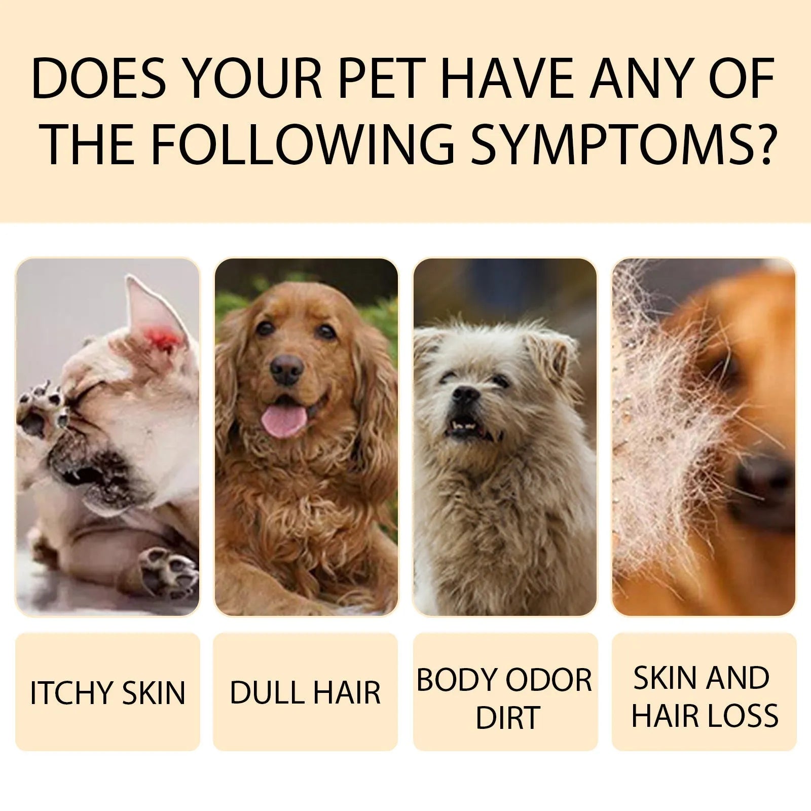 Mild dog shampoo bottle in 100ml and 300ml sizes for pet grooming and tangle reduction