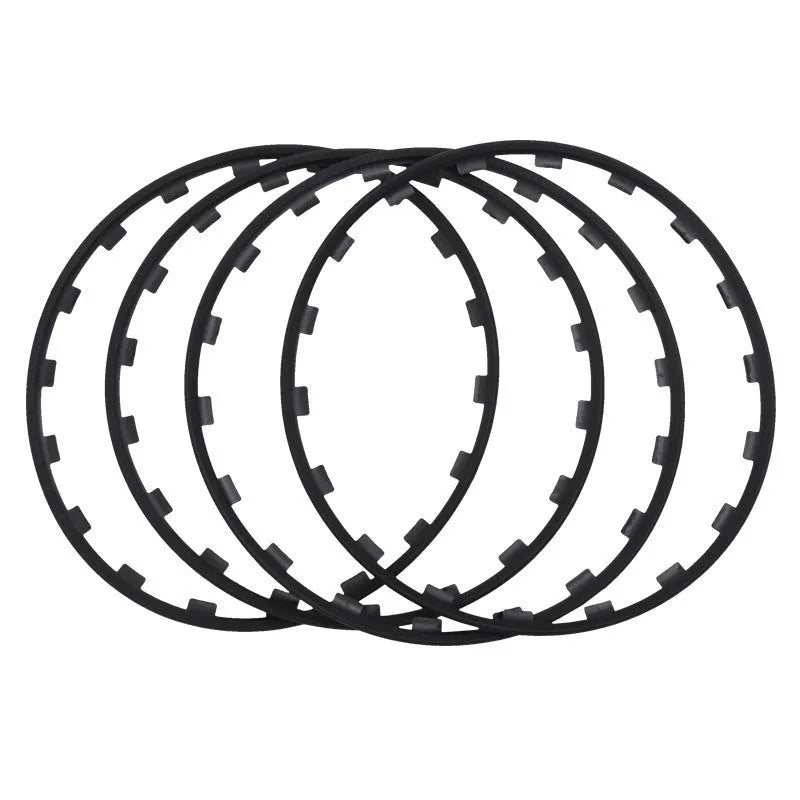 Set of four nylon wheel hub guard rings in black, red, white and yellow colours for 16-20 inch alloy wheels