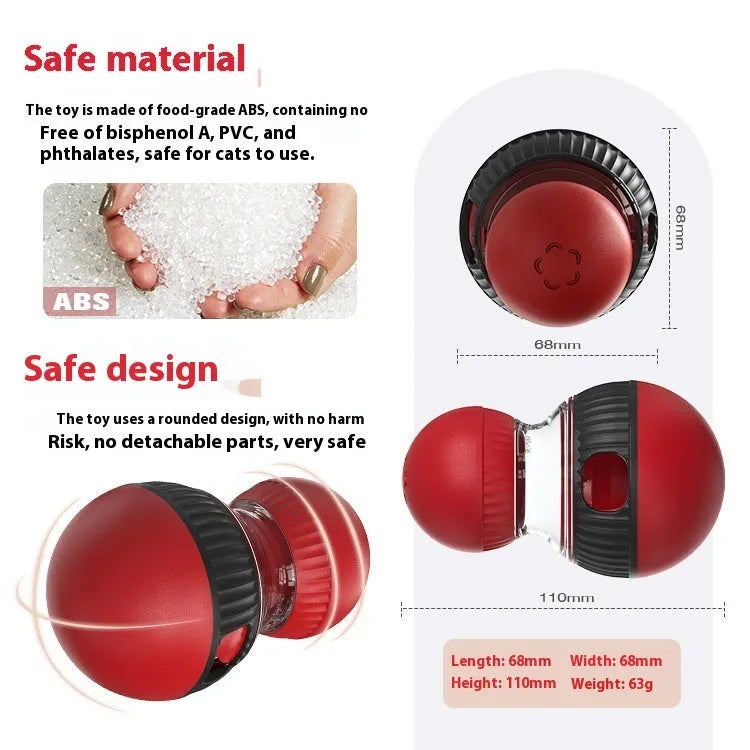 Plastic rotating cat toy with sound and food dropping ball measuring 155mm