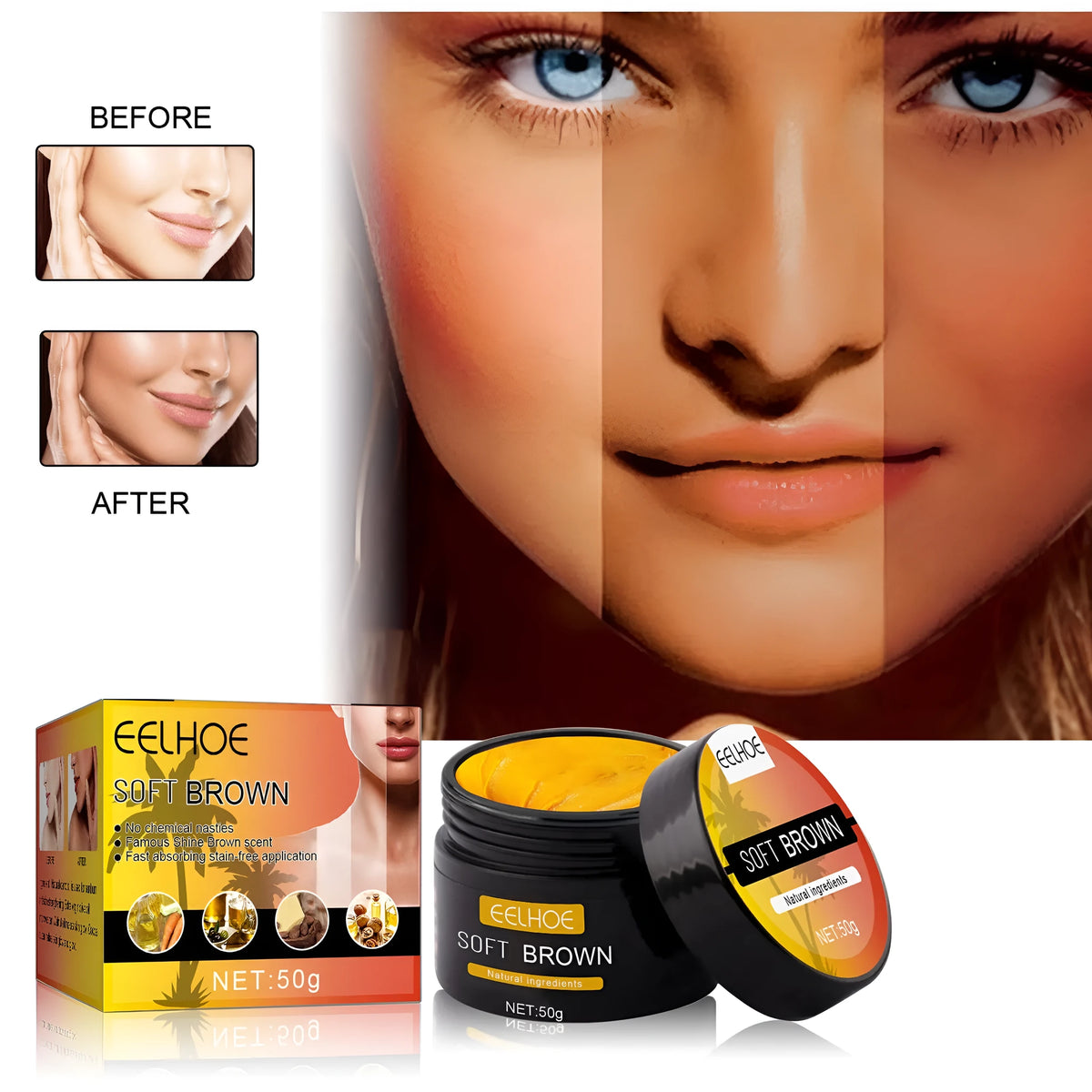 Wheat complexion body tanning moisturizing cream 50g tub, 5.3 x 5.3 x 4.5cm body cream