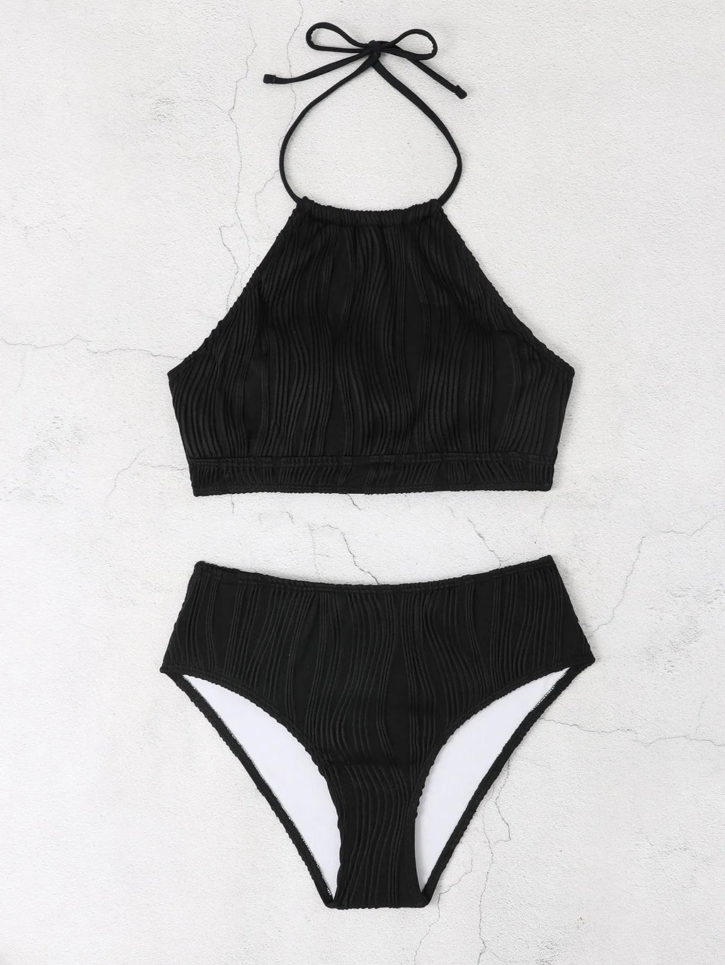 Women's high waist apron conservative one-piece swimsuit in solid colour