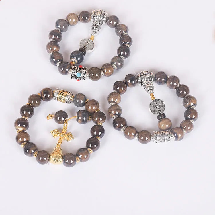 Men's gradient ceramic bracelet with Yonghe blessing charm and coloured glaze beads