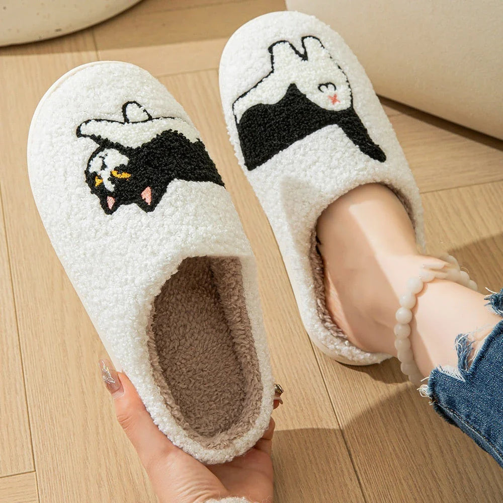 Cozy cartoon-themed slippers with soft, fuzzy interior and non-slip sole for comfortable indoor and outdoor wear