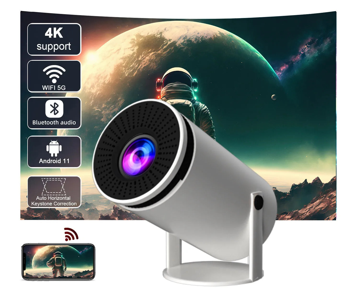 Barrel Machine Hy300 smart Android projector white with remote and adapter