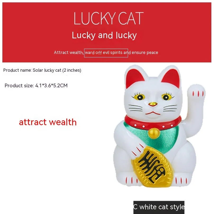 Solar powered Maneki Neko waving cat car dashboard ornament in yellow colour