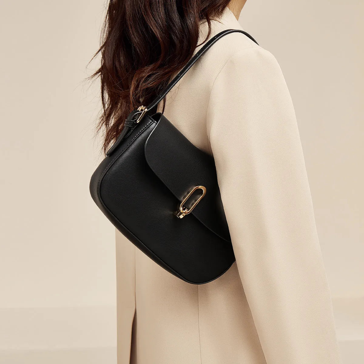 Black or brown genuine cowhide leather square shoulder messenger bag with a lock.