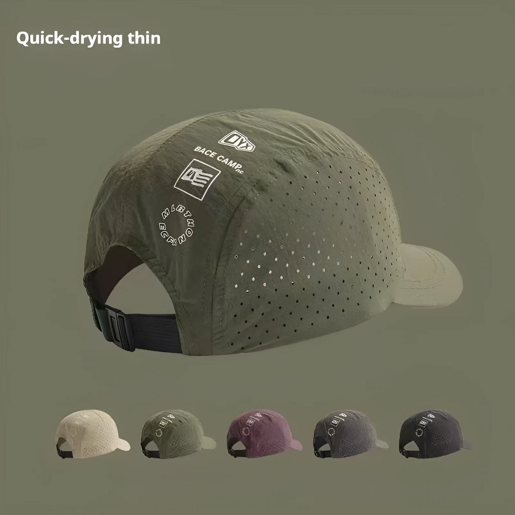 Men's adjustable dome crown baseball cap in breathable mesh fabric, shown in purple colour.