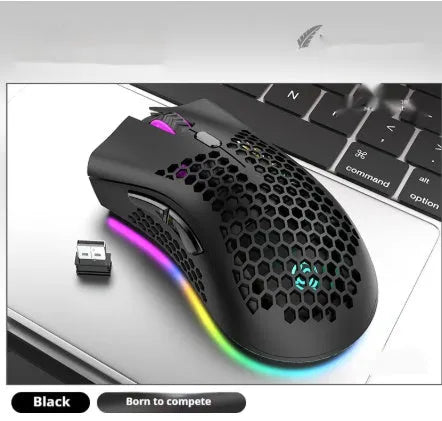Hollow out wireless gaming mouse with RGB lighting in cyan, black or white