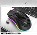 Hollow out wireless gaming mouse with RGB lighting in cyan, black or white