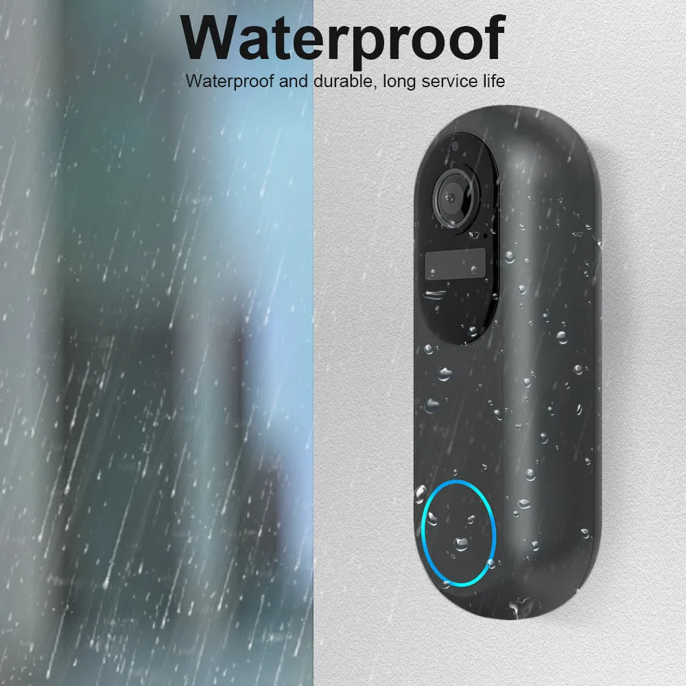 Smart visual doorbell intercom with 1080P HD camera, 5000mAh detachable battery, in black finish