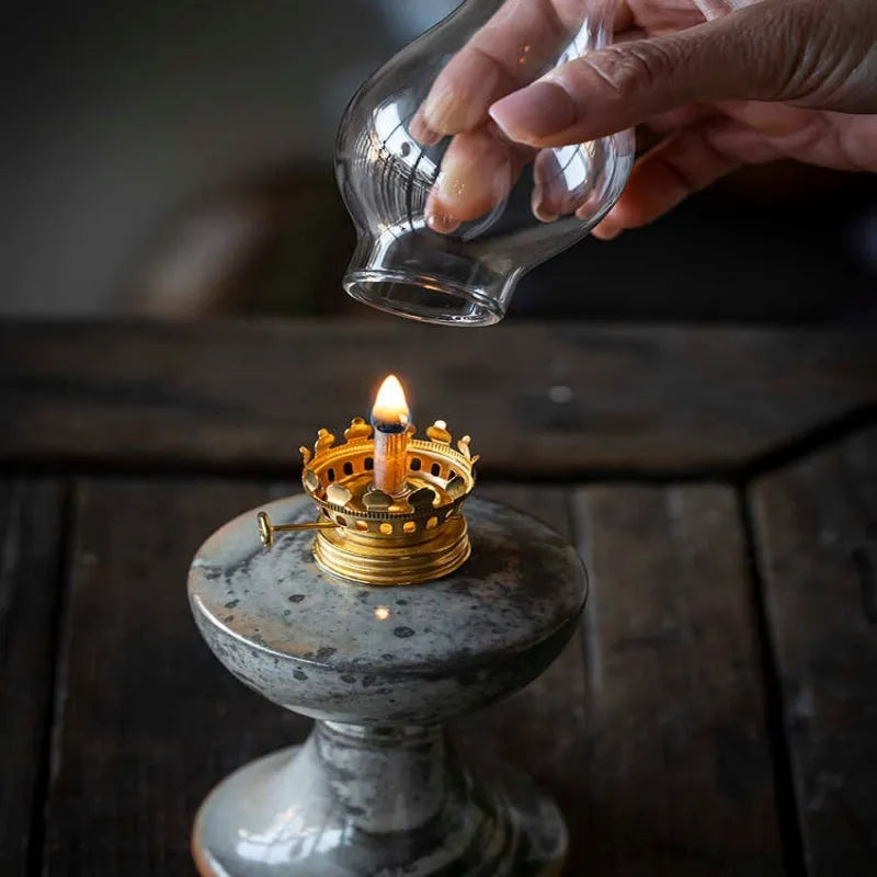 Retro split design Black Shino Kerosene Lamp decorative night light, 7.8cm wide and 23.8cm high, handmade ornament.