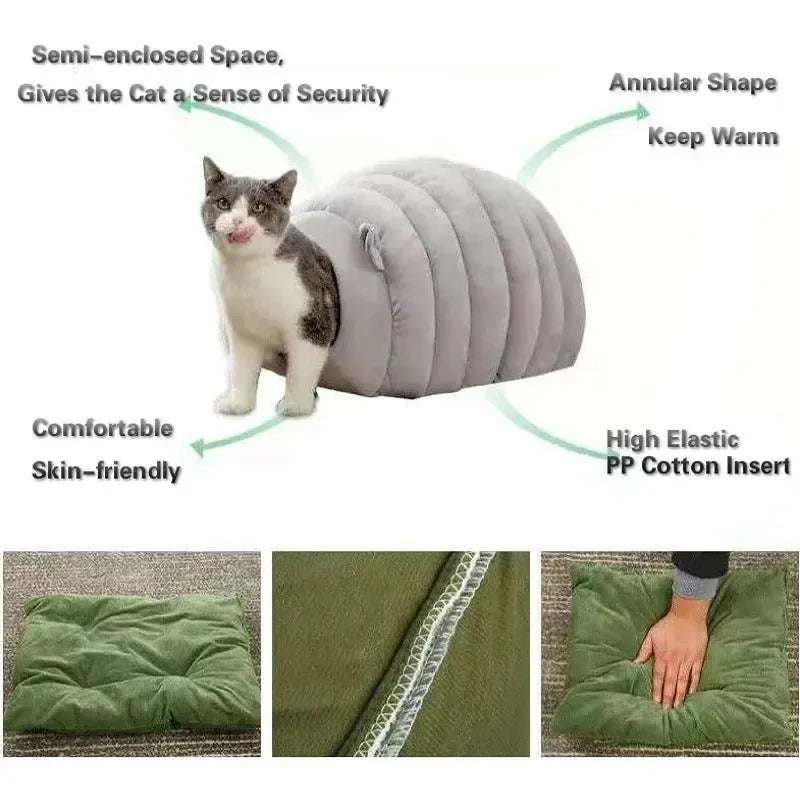 Brown cat bed house 38x42x33cm with white cushion for small pets