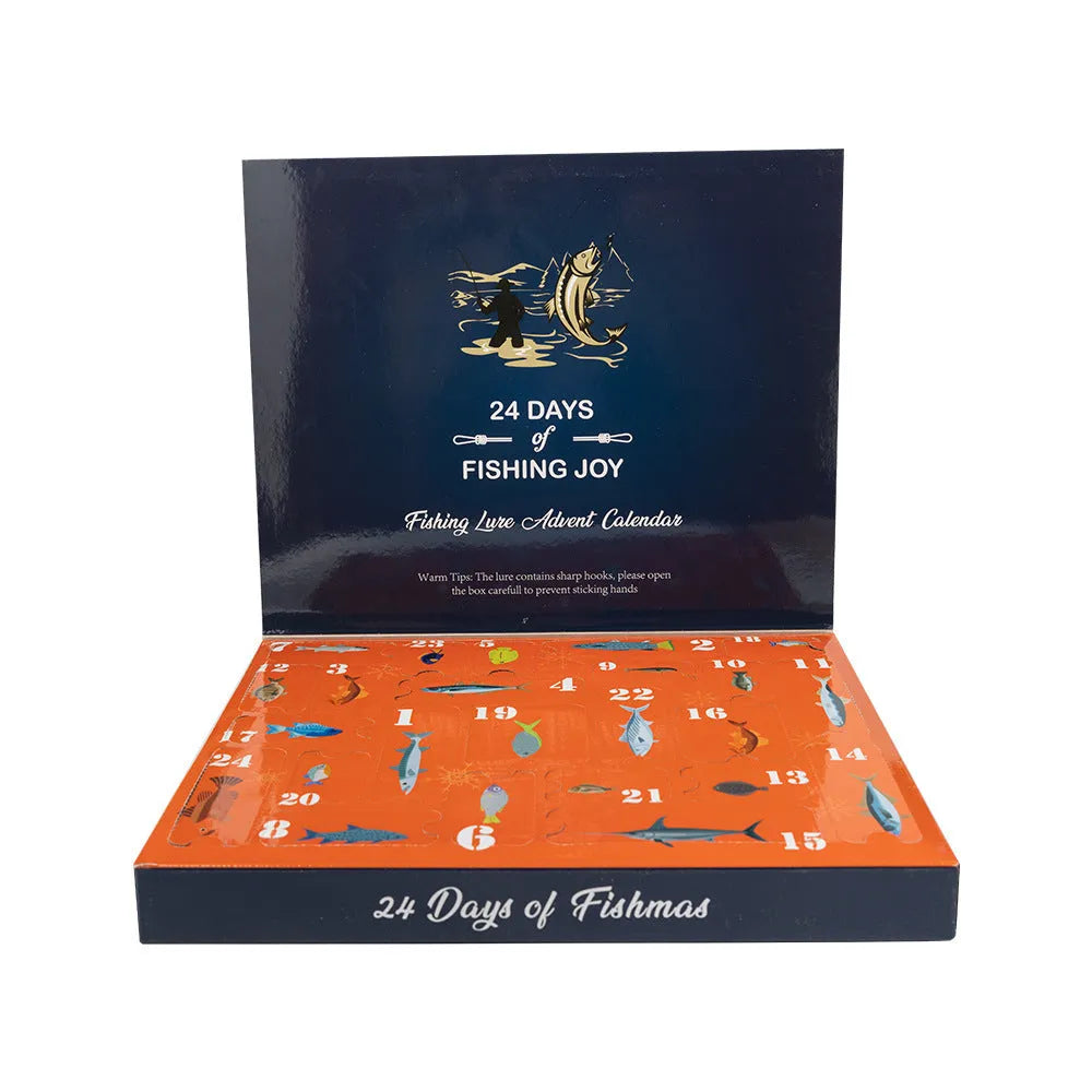 Mino Bog 24-piece Christmas fishing lure blind box set with metal lures and tackle box.