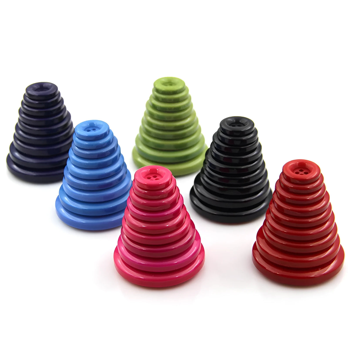 Round resin buttons for clothing accessories in multiple colours and sizes from 15mm to 28mm