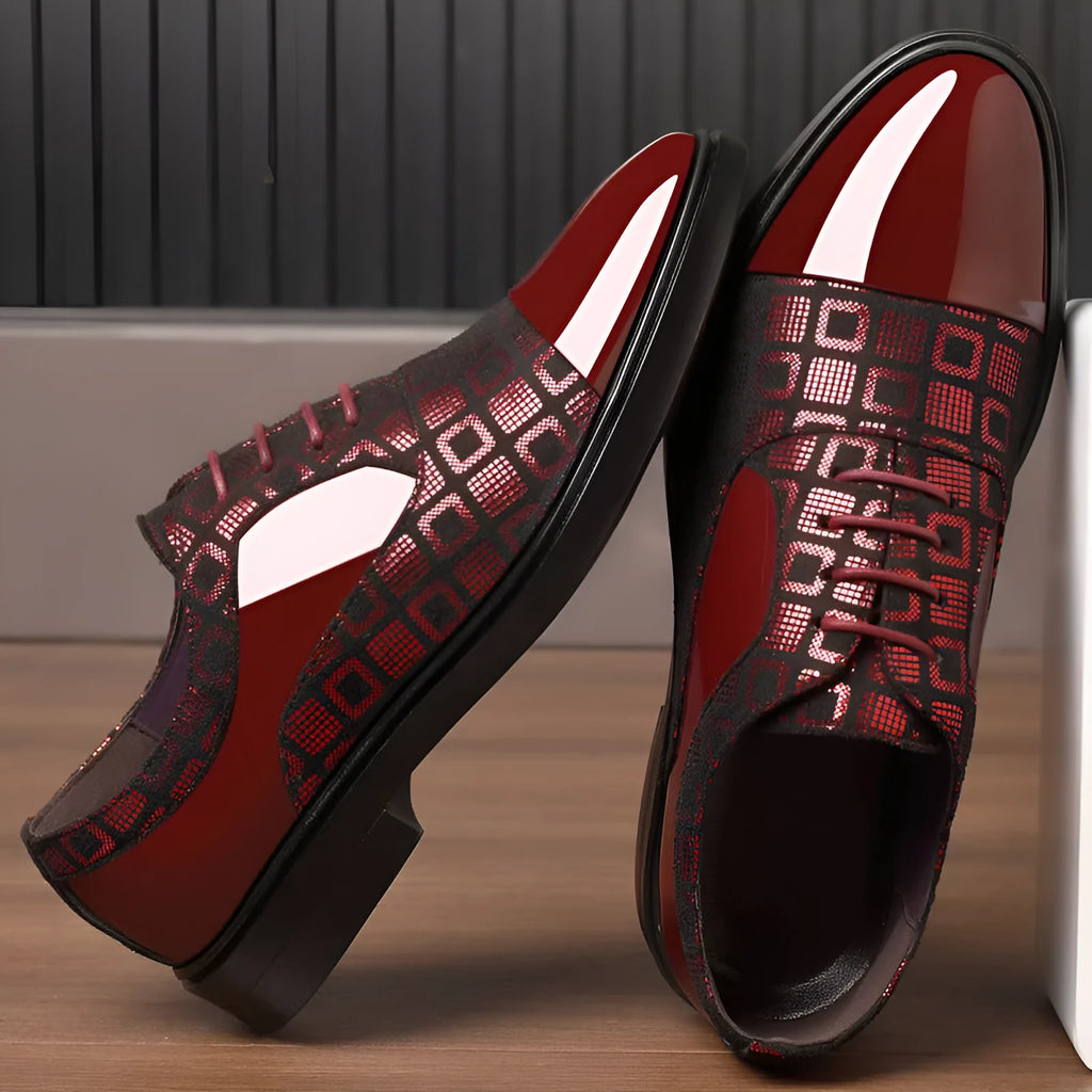 Men's black business PU leather shoes with lace-up style and rubber sole on a plain background