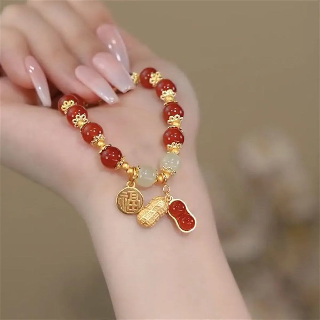 Chinese national style glass bracelet with rabbit charm for women and men