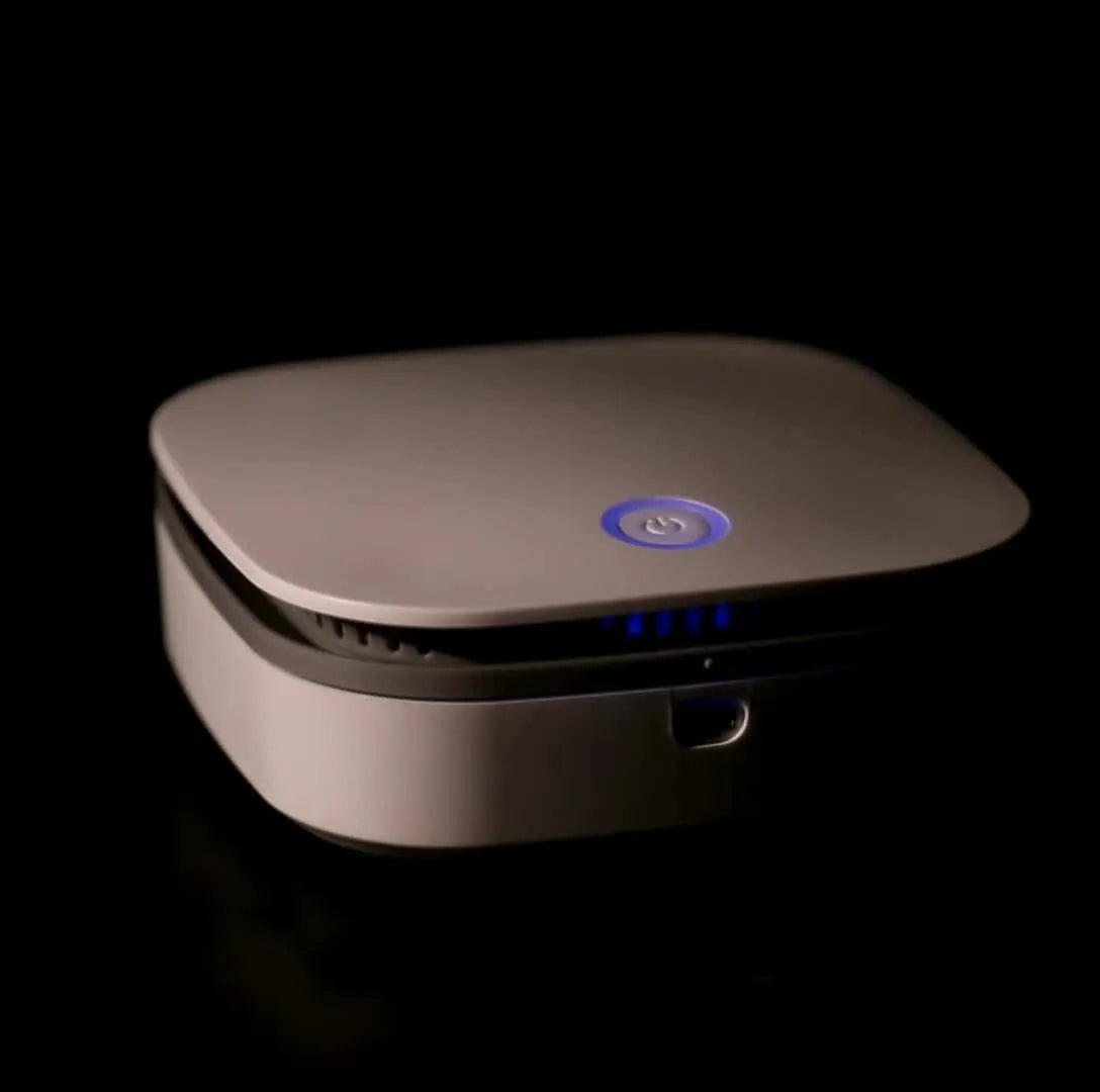 White portable air purifier with USB cable for car and small room use