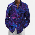 Man wearing a multi-colour geometric patterned long sleeve cardigan shirt for casual leisurewear.