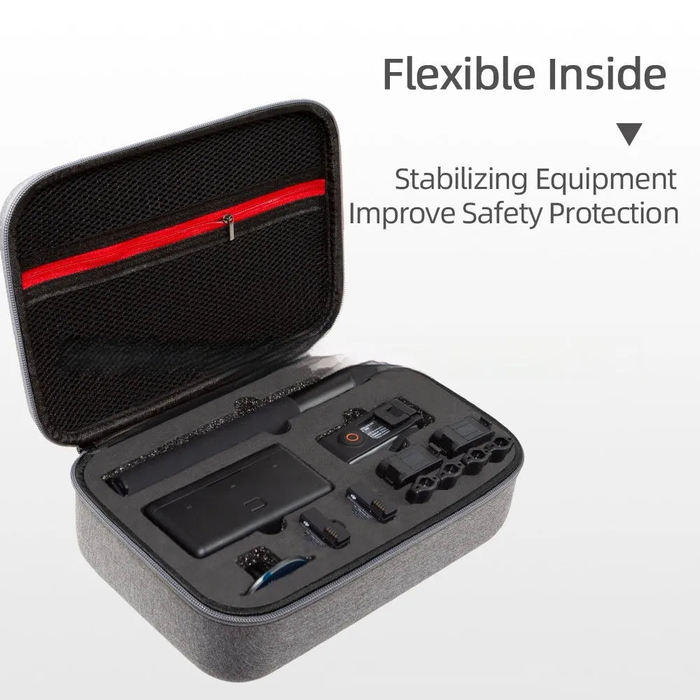 Gray smooth black sports camera storage bag for DJI Action 4 portable tote