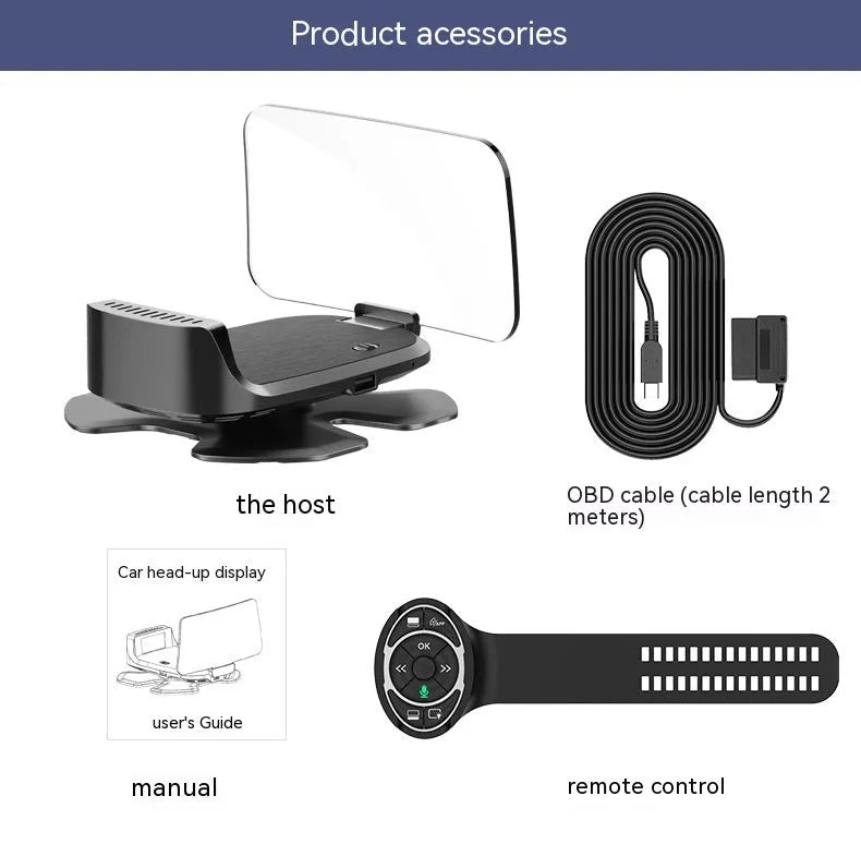 Black car HUD projector with OBD connector for windscreen speed display
