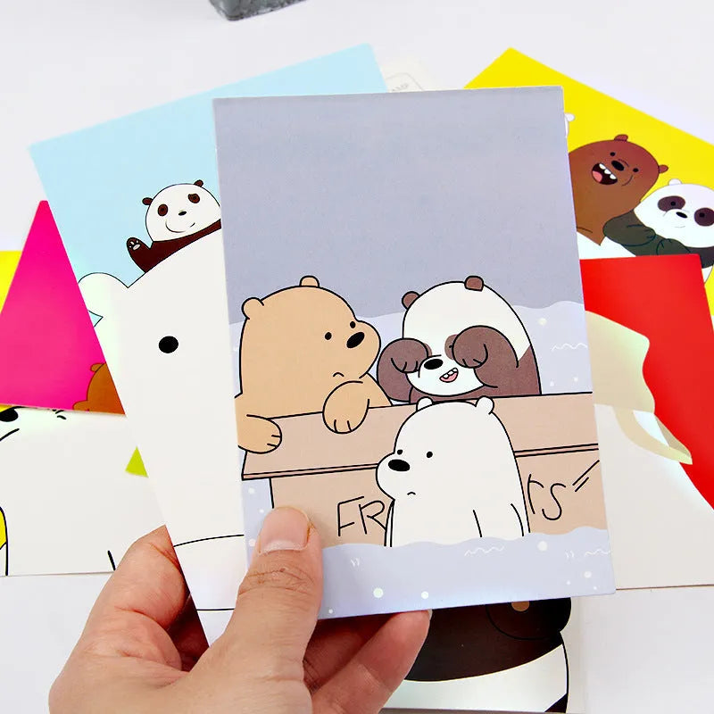 Nine Japanese-style cartoon minimalist postcards showing retro Paris tower and historic site illustrations