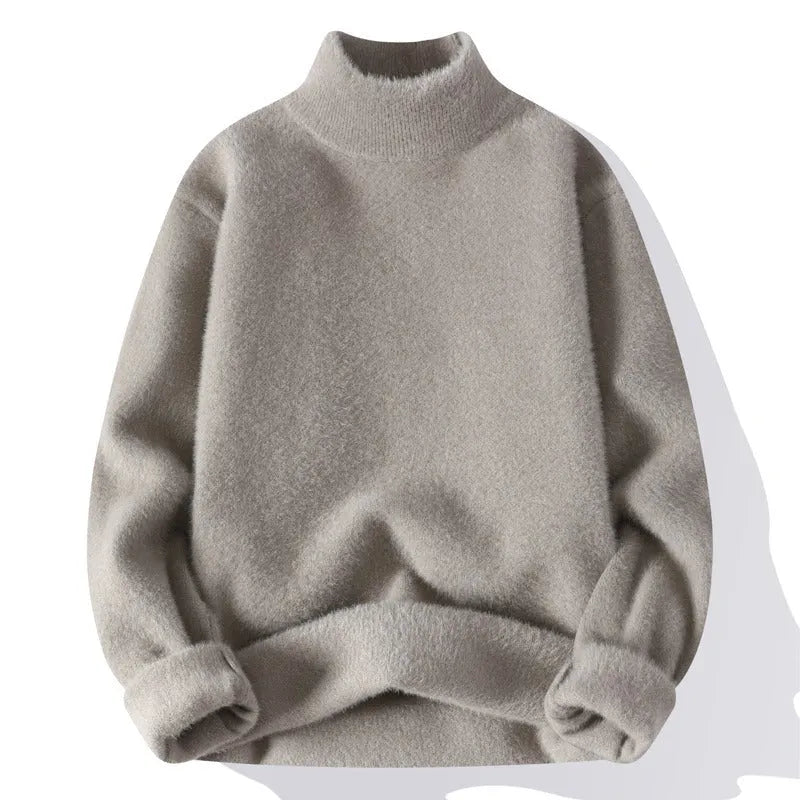 Men's half turtleneck sweater winter solid colour pullover long sleeve in black straight fit
