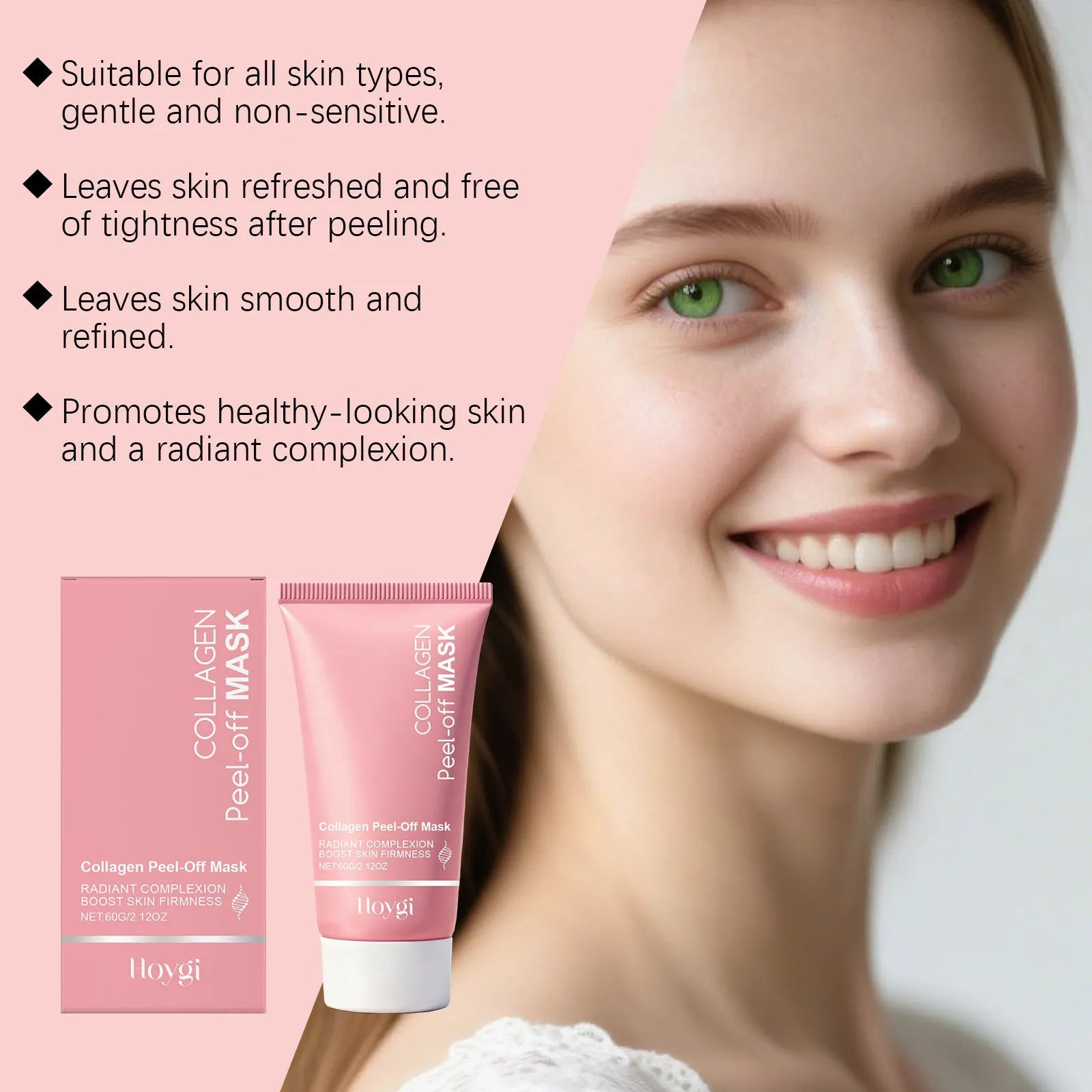 Collagen Tearing Mask 60g pot with dimensions 5.5 by 13.2 cm for facial hydration and nourishment