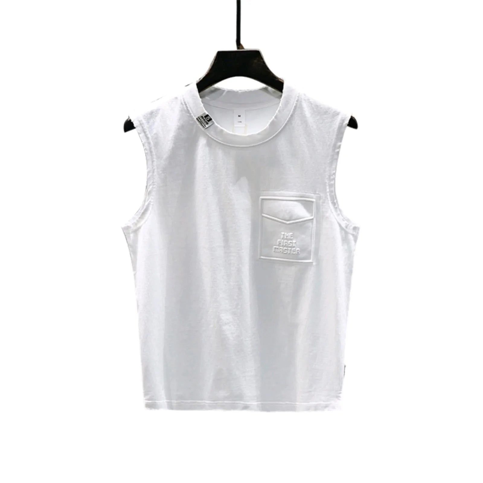 Solid colour cotton sleeveless fitness t-shirt with straight hem in loose fit design