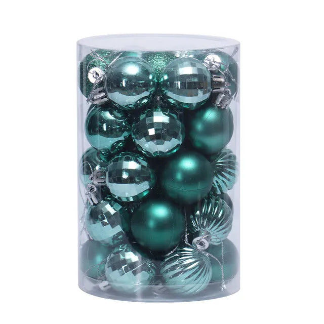34-piece set of 4cm plastic Christmas balls in assorted colours with shiny finish for tree decoration
