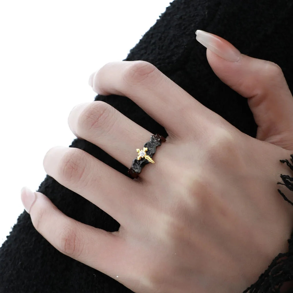 Princess Knight adjustable silver couple ring with electroplated white gold or black gold finish