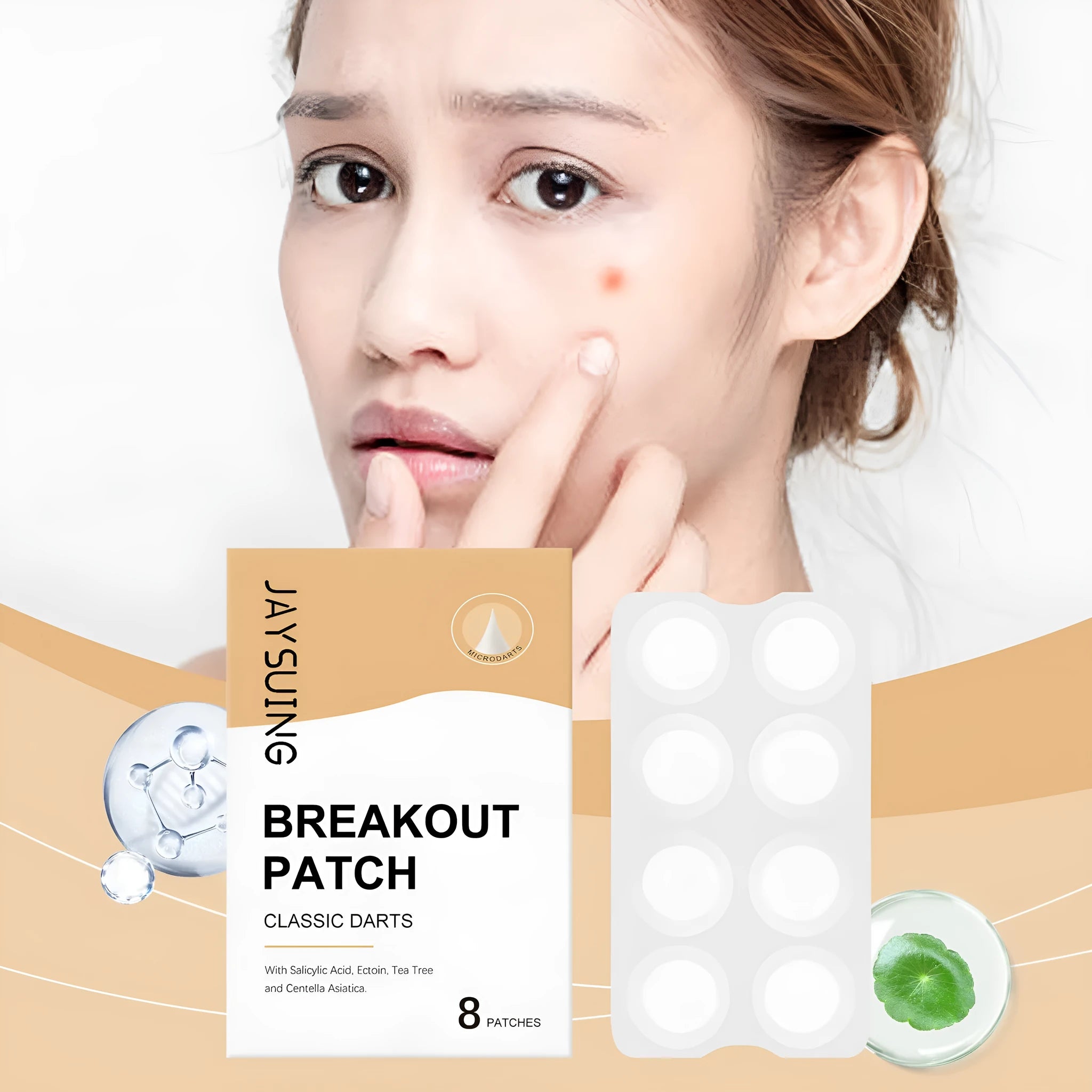 Acne patch pack containing 8 patches with tea tree oil and asiatic centella extract for skin treatment