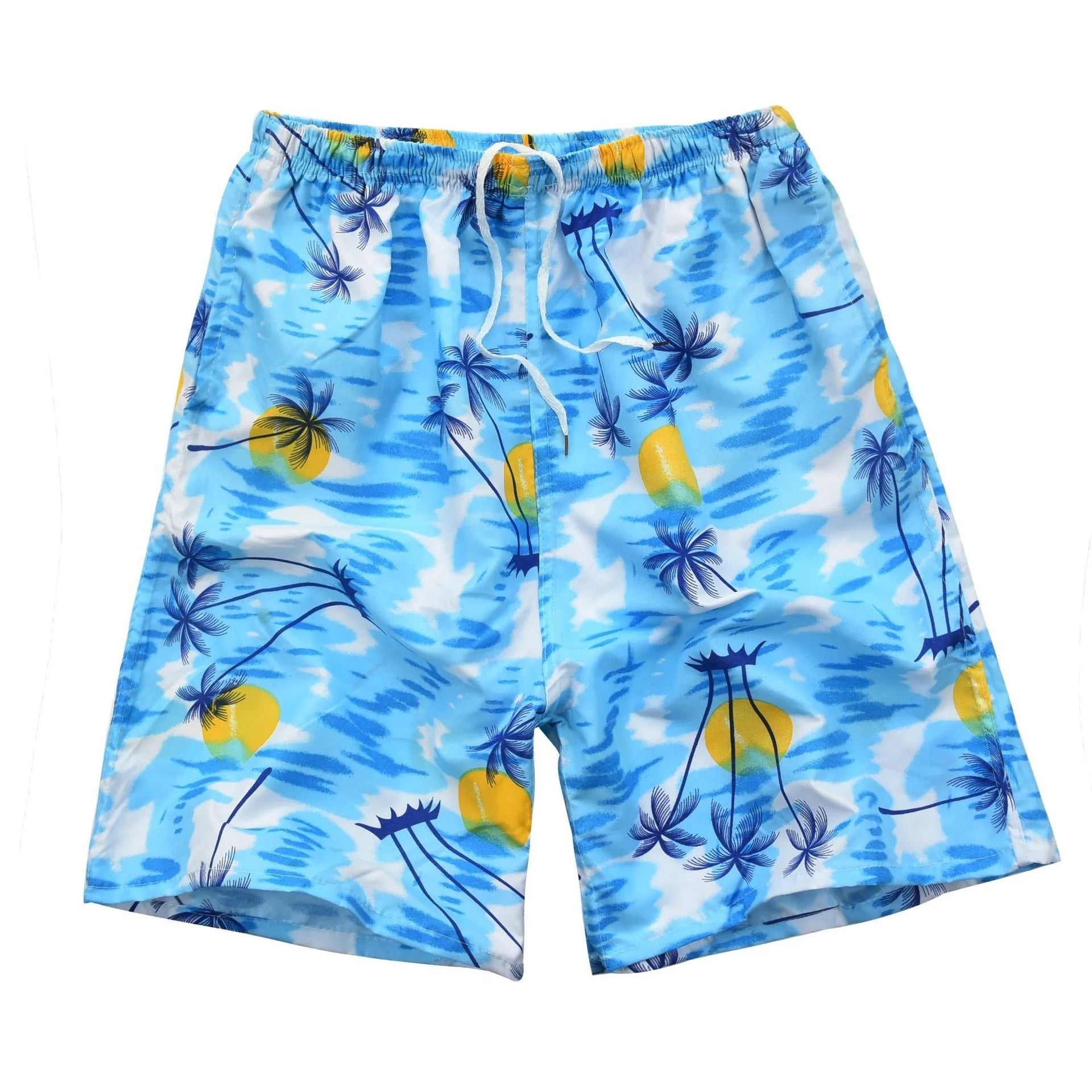 Men's floral printed swimming trunks with five-point design in polyester fabric