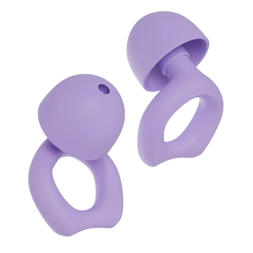 Silicone soundproof earplugs in five colours: black, blue, green, purple, and white
