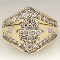 Geometric heavy industry style ring with electroplated gold finish on copper construction