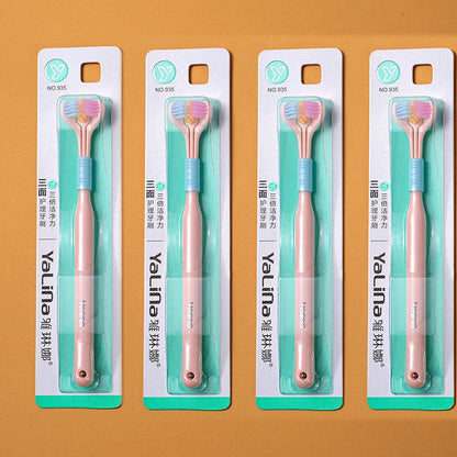 3-in-1 Soft Bristle Toothbrush with Tri-Sided Brush Head and Temperature-Responsive Bristles