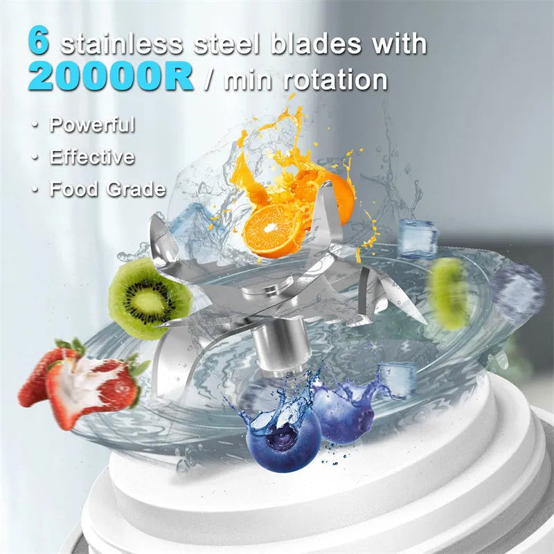 Portable blender juicer with 6-blade 304 stainless steel assembly and 600ml food-grade AS cup
