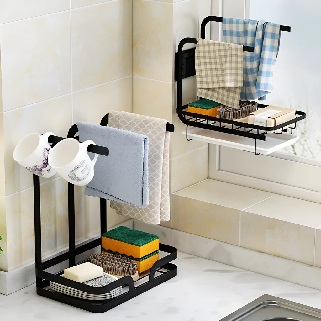 Foldable plastic kitchen draining rack in New Chinese style on a countertop
