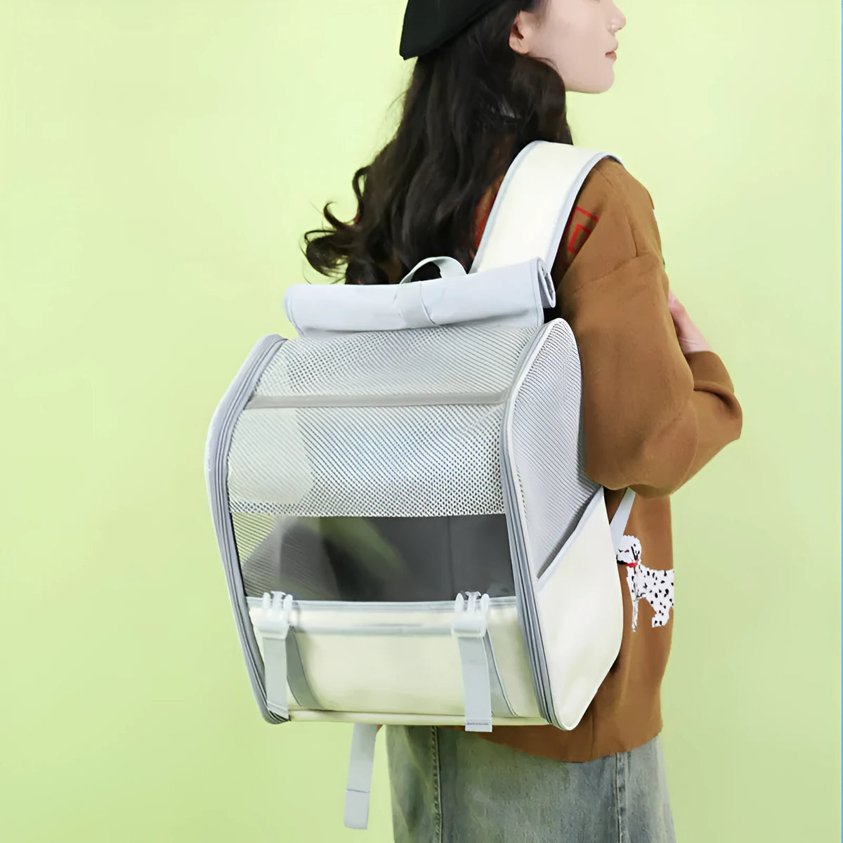Nylon cat out backpack in white, khaki, brown or gray, breathable folding pet bag for cats up to 6.50kg