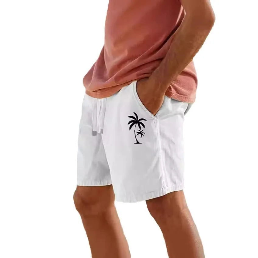 Men's straight-cut cotton blend elastic shorts with a drawstring waist in Army Green colour.