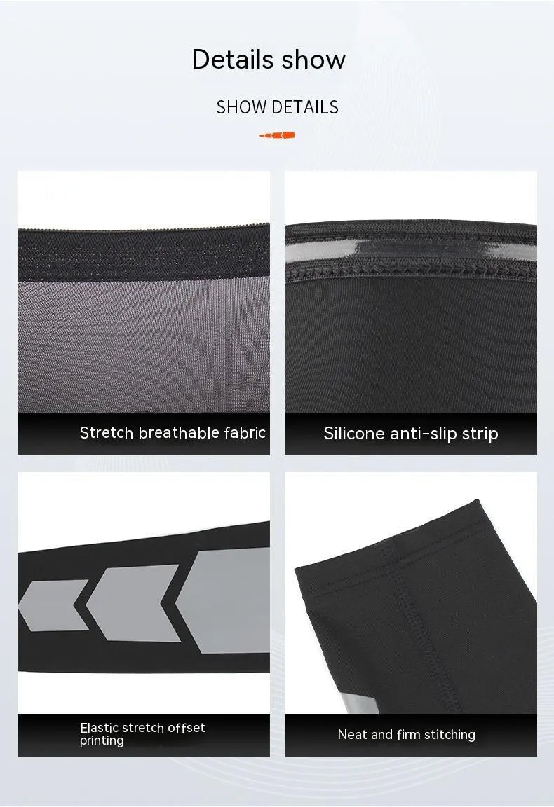 Single knee pad in black, white, blue, red, fluorescent, or orange, sizes M 520mm to XL 540mm, polyester spandex